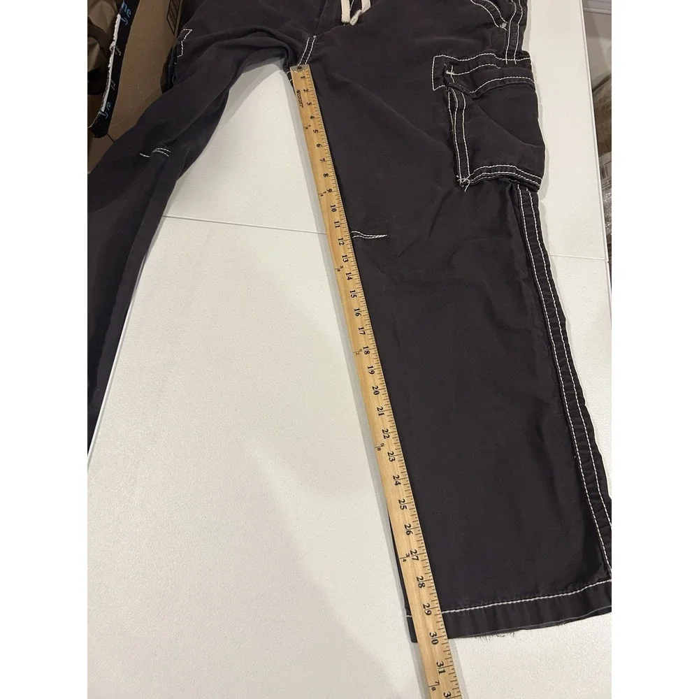 True Religion Black Big T Classic Cargo Pants Men's 40x30 Y2K Drawstring Baggy